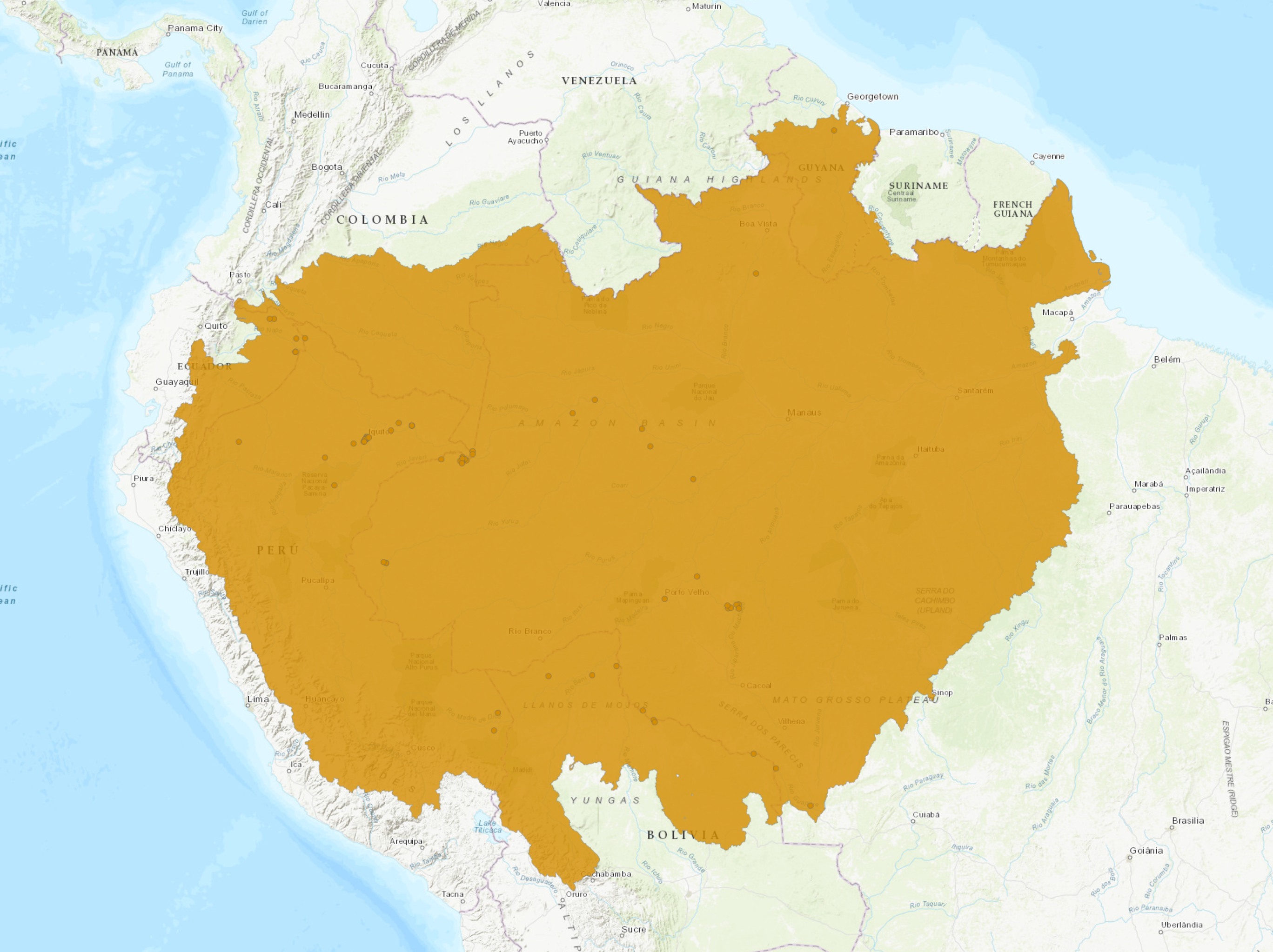Répartition géographique actuelle du genre Crenicara.